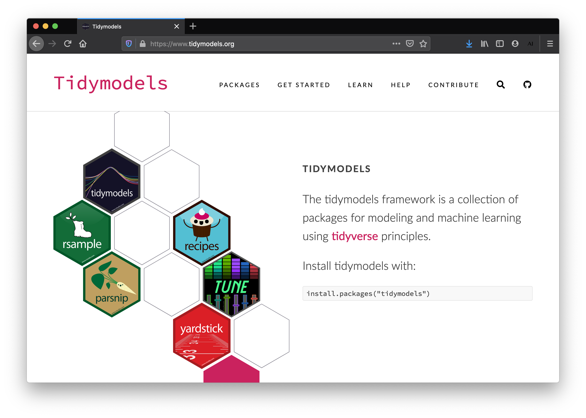 tidymodels.org landing page screenshot